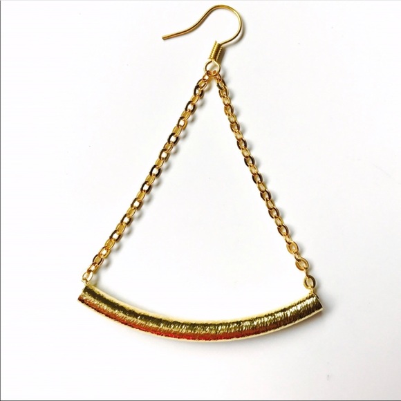 Triangle Gold Bar Dangle Earrings - Picture 2 of 2
